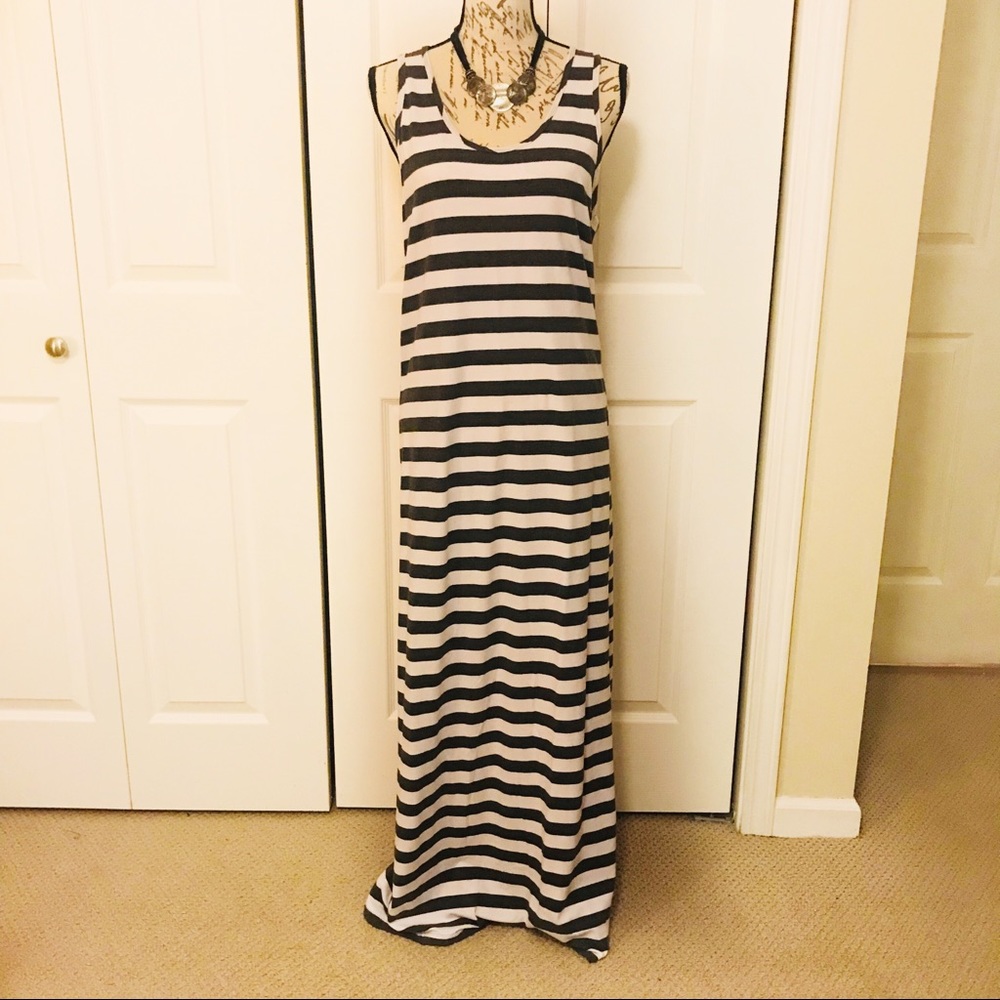 Color Thread Gray & White Striped Racer Back Maxi - Picture 6 of 8